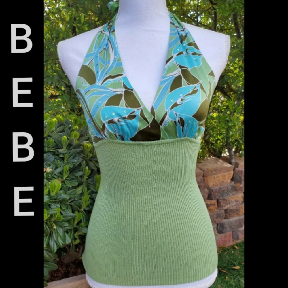 🌷Pretty Green Halter Silk Top S